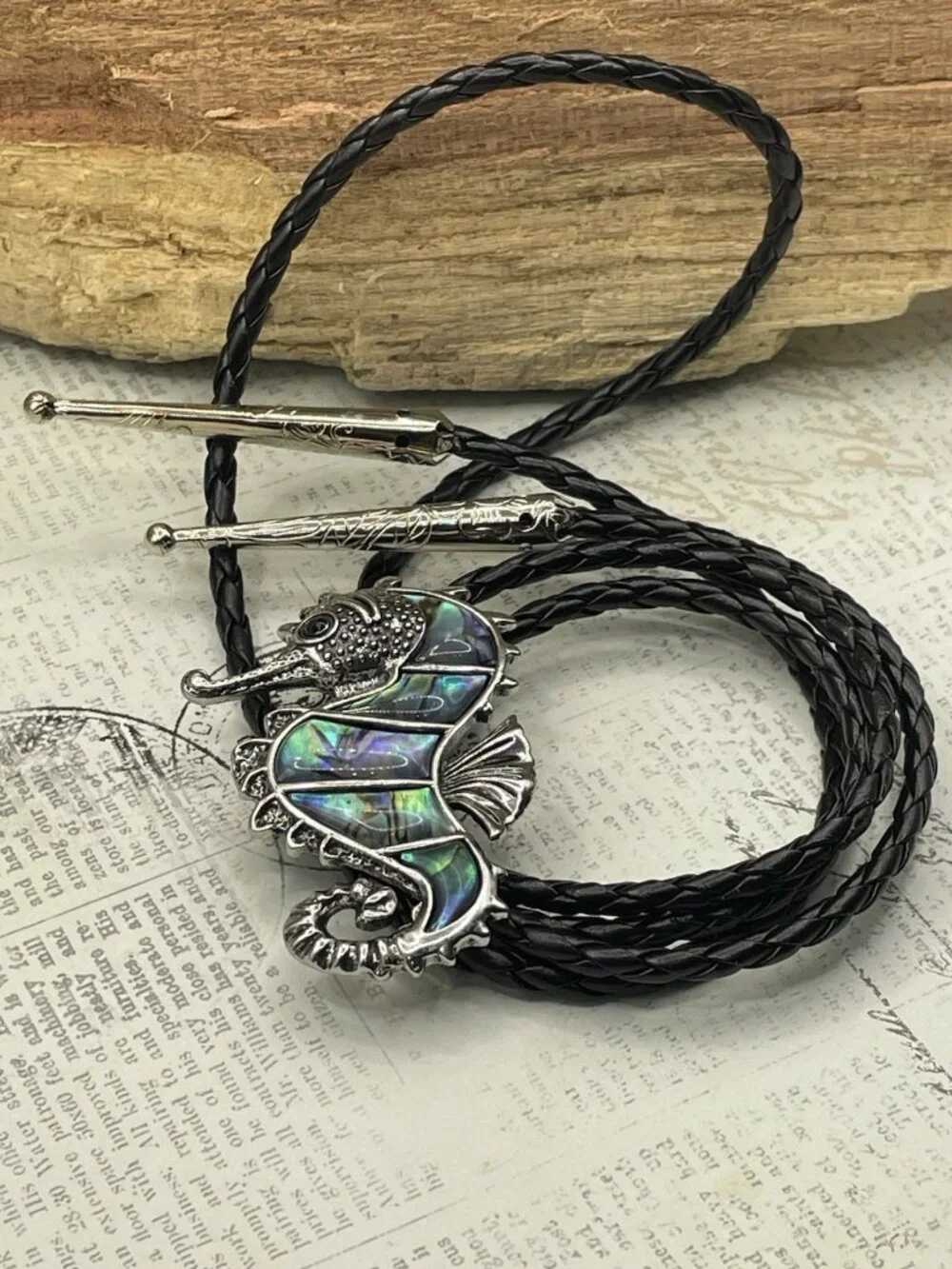 ABALONE Shell SEAHORSE Sea Horse Life Beach BOLO Tie Dad Son Festival wedding